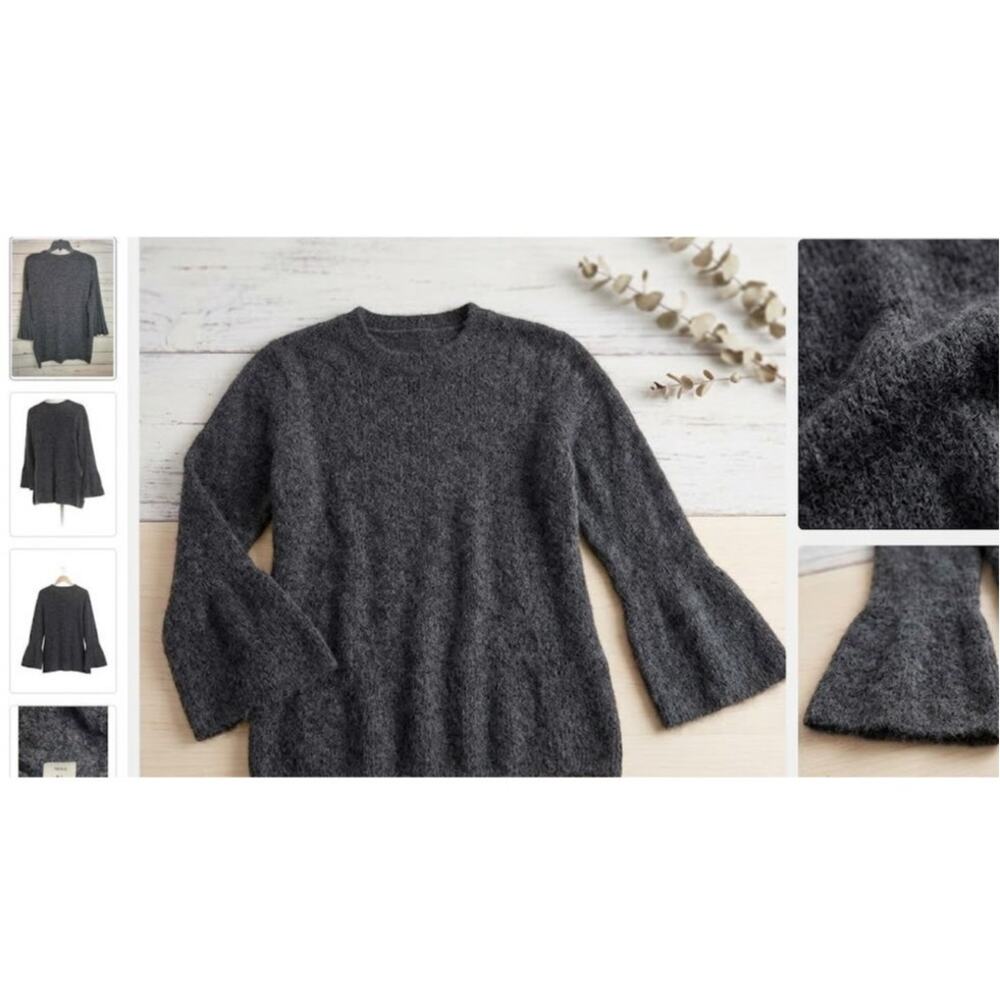 Kerisma Charcoal Gray Super Soft Fuzzy bell Sleeve Pullover Sweater Womens M/L